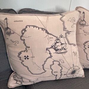 Natural LINEN BURLAP JUTE Antique MAP Lighthouse EURO Sofa Throw Pillow Sham